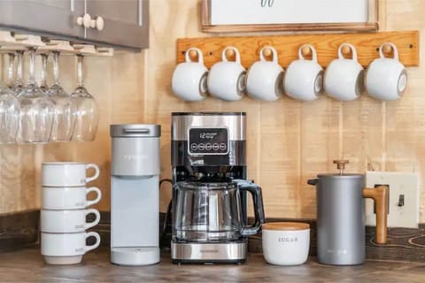 Our coffee corner complete with a drip coffee maker, Keurig and a French Press