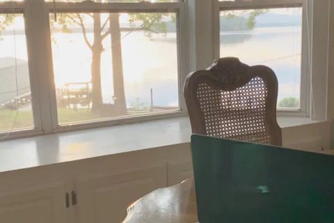 A whole wall of windows looking out at the lake.  
