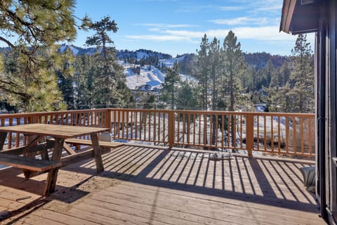 Private outdoor deck, surrounded by tall pines, perfect for relaxing under the trees after a day of adventure—enjoy peaceful forest views, fresh air, and a truly rejuvenating stay.