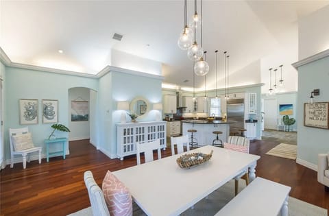 Dining area seats eight. 