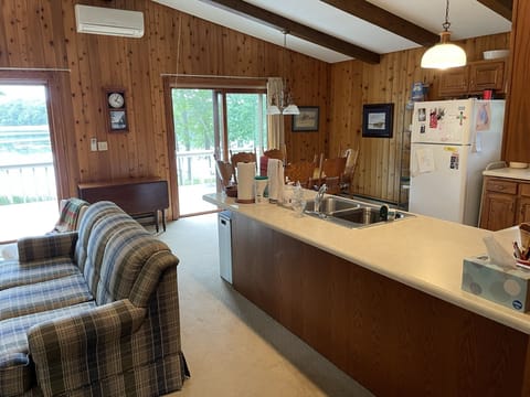 Open kitchen, dining, living room.