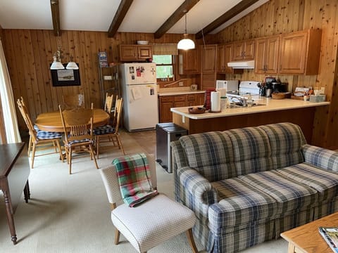 Open kitchen, dining, living room.