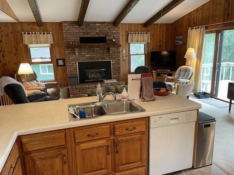 Open kitchen, dining, living room.