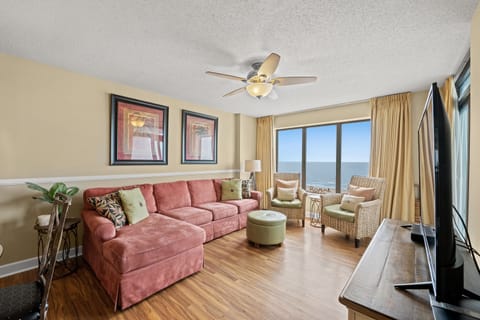 The ocean front living room is fabulous for movie night with the family.