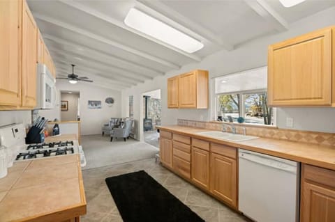 Large kitchen open to the living and dining room. 