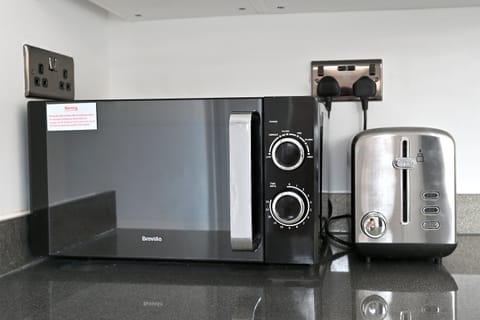 Microwave and toaster.