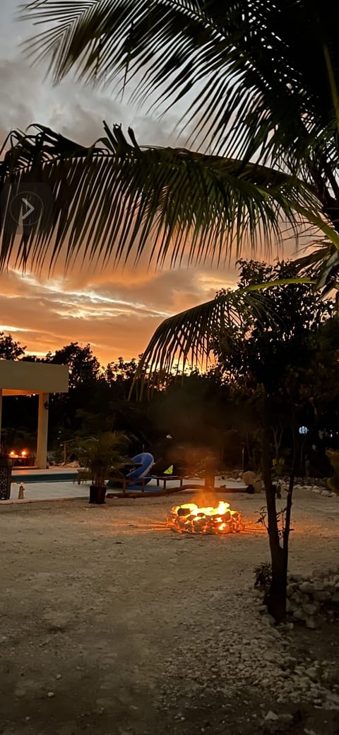 Sunset from villa with a nice fire to sit around and watch the stars appear