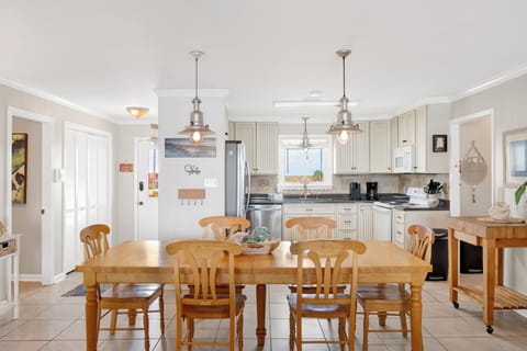 The dining table seats 6