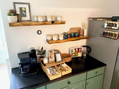 Complimentary coffee from a local roaster. Wide range of teas and decaf options.