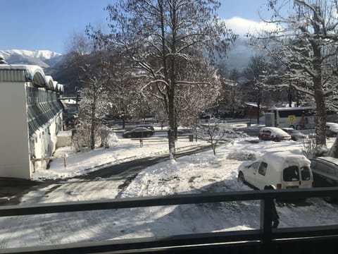 View from the balcony , showing the Ice rink and Car Park and mountain View .