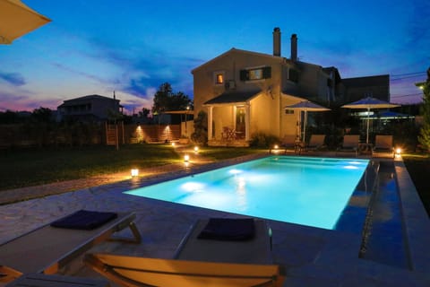 Calm and peaceful views of pool at night
