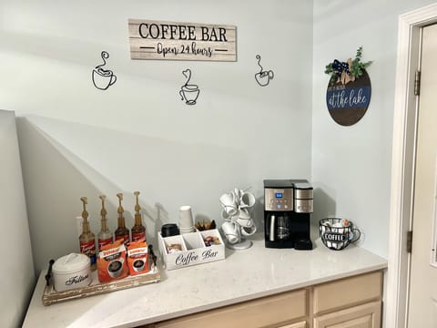 Coffee bar to start your day off right! Single use or 12 cup coffee maker.