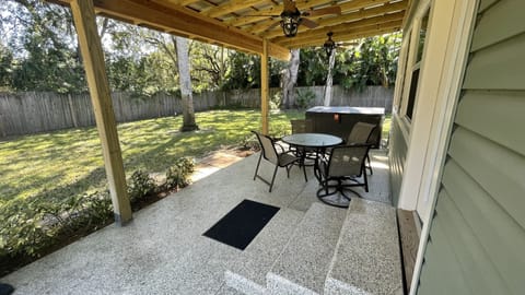 Back patio with Hot tub