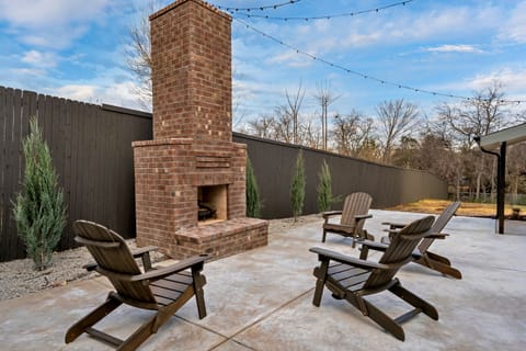 Outdoor seating and wood burning fireplace