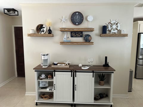 Fully stocked coffee bar and wine bar 