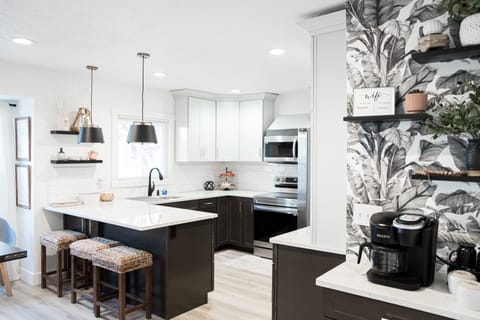 Choose your brew Keurig coffee bar, fully stocked coffee choices creamer, sugar.