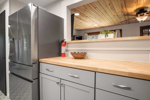 You'll also find plenty of counter space, cooking ware, and table service for eight!