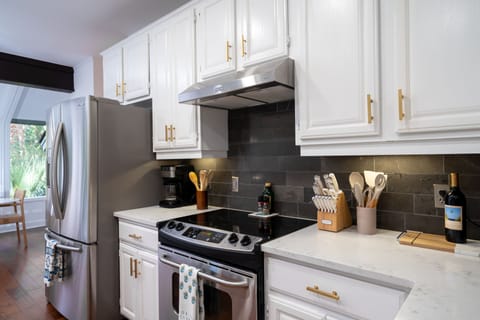 Quartz counters and subway tiled walls