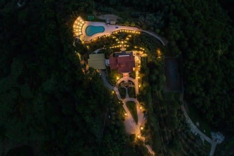 Aerial view of the villa at night