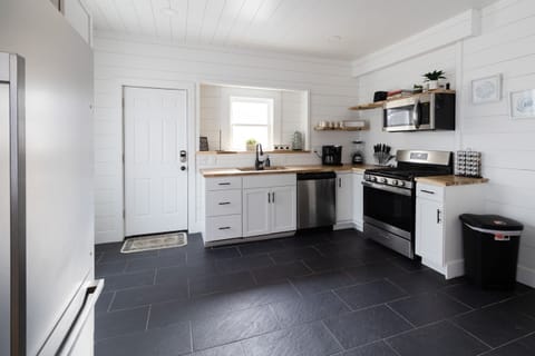 The stylish kitchen combines beautiful design with efficiency.