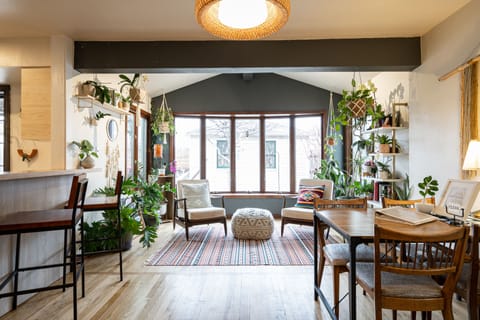 Open concept living space. Looking into back yard.