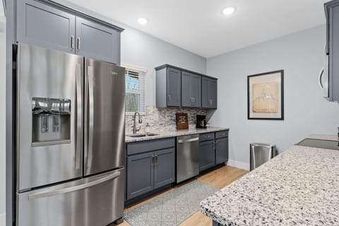 The kitchen is stocked for all your cooking needs. 