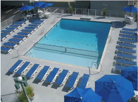 Heated Pool with plenty of lounge chairs. 