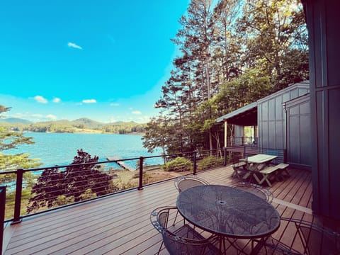 Beautiful lake and mountain views from with outdoor dining and sitting area.
