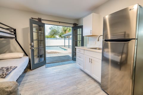 Casita / Bunkhouse kitchenette with Refrigerator and sink