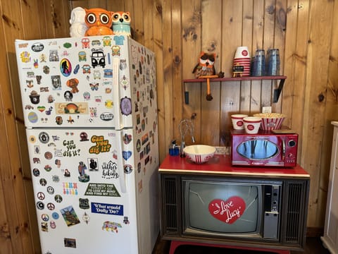 Popcorn bar and sink crafted atop the old tv console