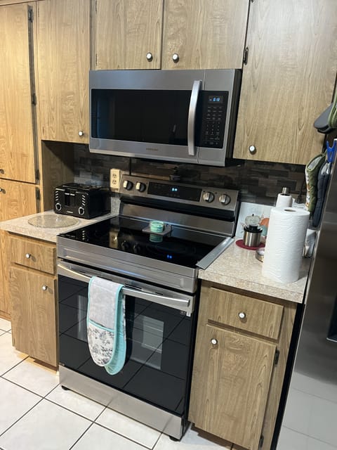 Glass top stove and large microwave