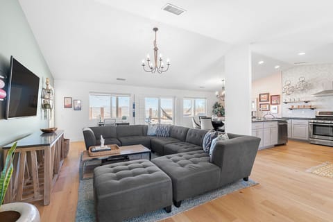 Extra large and comfortable wrap around sofa, great for movie nights in 