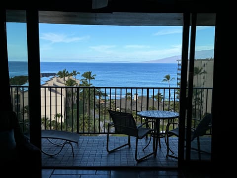 Lanai with two chairs and a chaise lounge chair