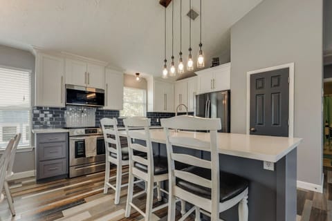 Newly remodeled kitchen for breakfast on barstools/anytime ease.