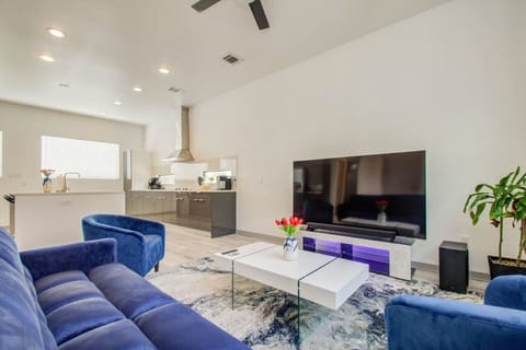 Living Room with 78" TV and Surround Sound