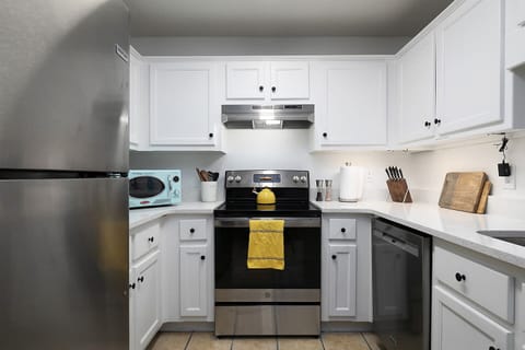 Our fully stocked kitchen perfect for preparing home cooked meals for your friends and families.