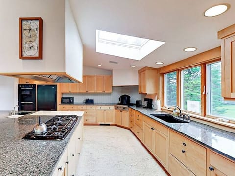 Kitchen with 6 burner stove, two ovens, and a seperate power burner for lobster pots..