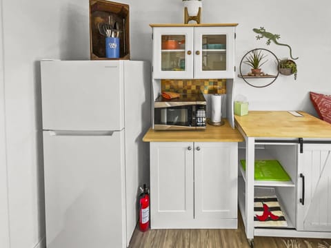 Full refrigerator and microwave and other amenities.