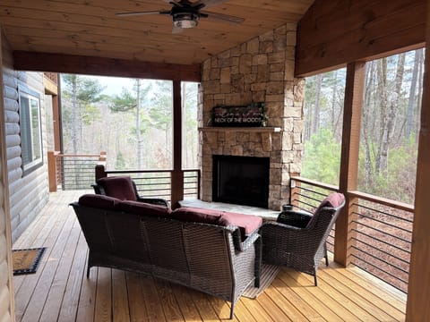 Outdoor sitting area with gas fireplace