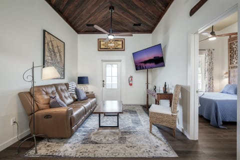 Living Space with comfortable reclining Italian leather couch 