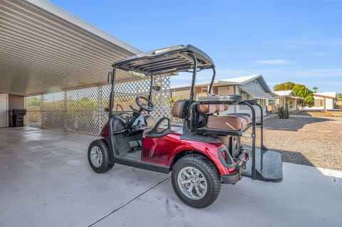 Golf cart large enough for 4 passengers. 
