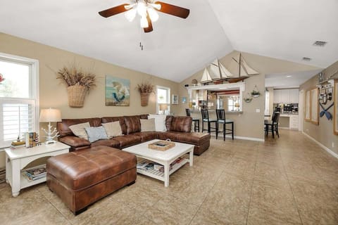 Living room seating next to the breakfast bar