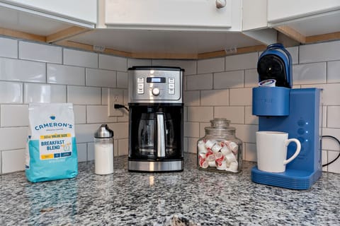 Coffee Maker, Keurig, Coffee, Cream and Sugar all provided