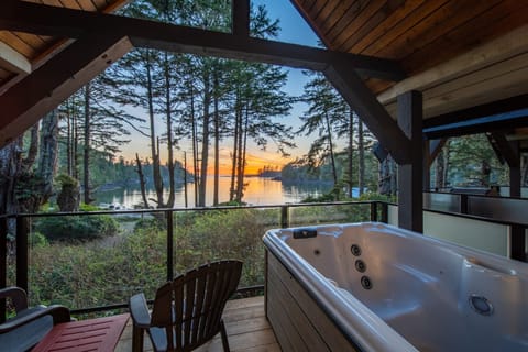 Relax and unwind in the hot tub as the sun goes down.