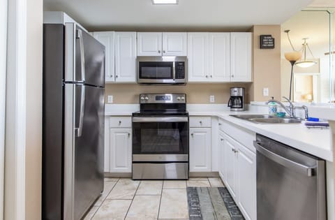 Fully stocked kitchen.