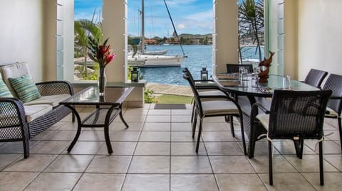 Patio off of the living room, great space to relax and take in the water views.