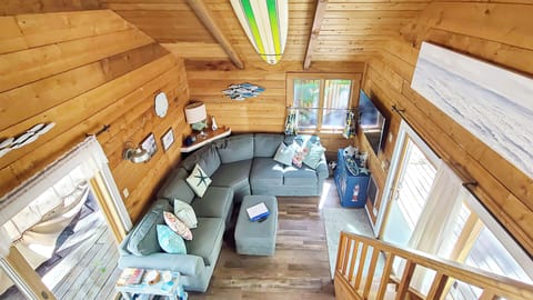 Looking down at living room from the loft