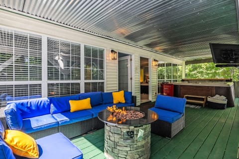 "The deck with the TV and hot tub was everyone's favorite place to hang out at. It was just comfy with the fire pit/fire table. Thanks again Michelle & Rocky for making our stay so enjoyable! Your house is our favorite now!" -Mickie (March 2023)