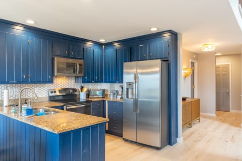 Kitchen- fully stock. Extra supplies in cabinets in hall and in laundry cabinets