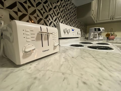Double toaster and stove.